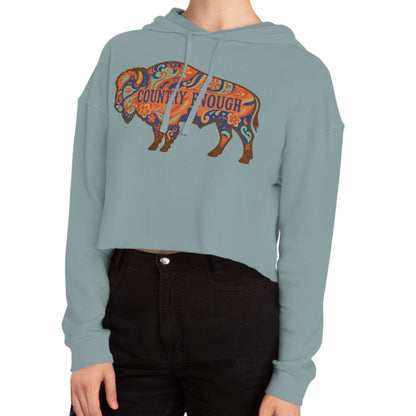 Mineral crop hoodie with floral bison graphic and country enough text #mineral