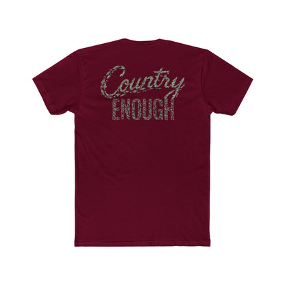 Cardinal Red t-shirt with graphic of the words country enough shaped with fish #cardinalred