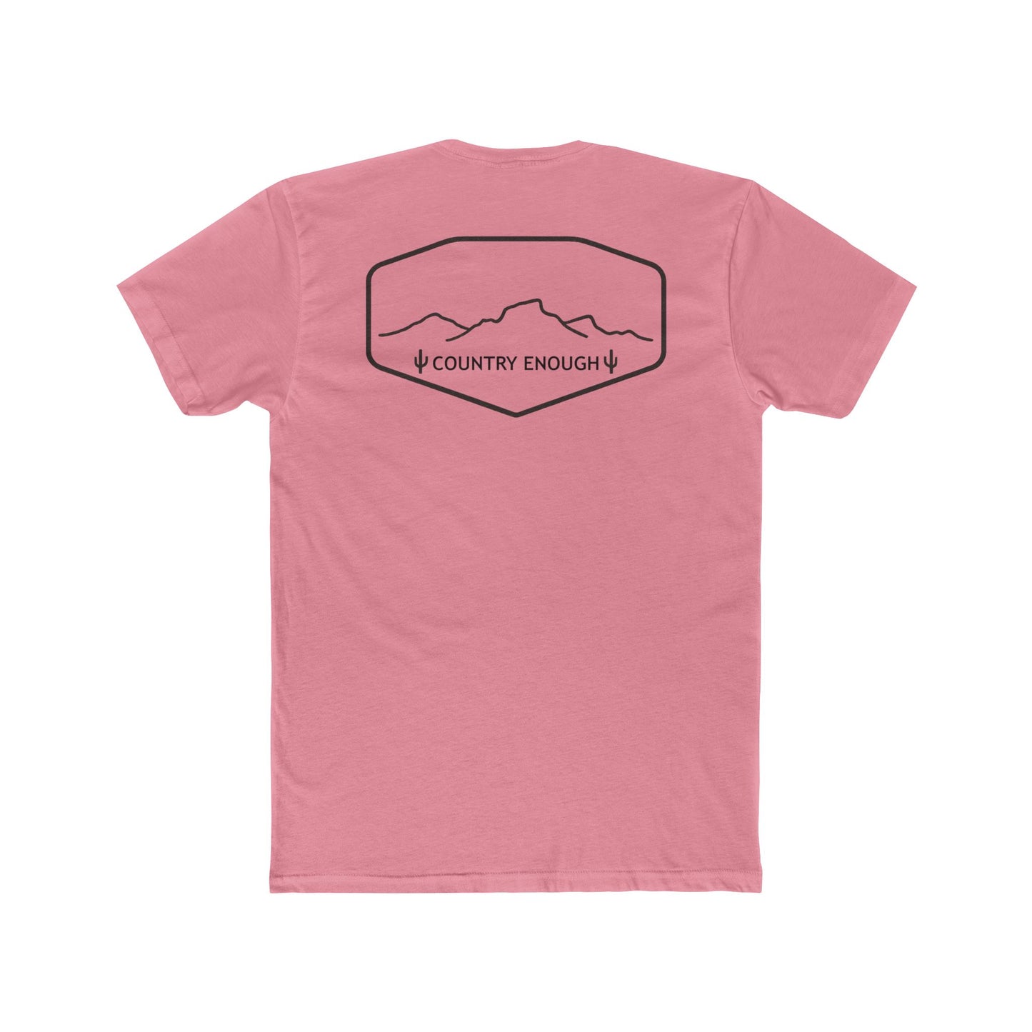 Pink t-shirt with graphic of a line mountain drawing, cacti and the words Country Enough #pink