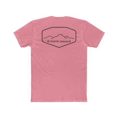 Pink t-shirt with graphic of a line mountain drawing, cacti and the words Country Enough #pink
