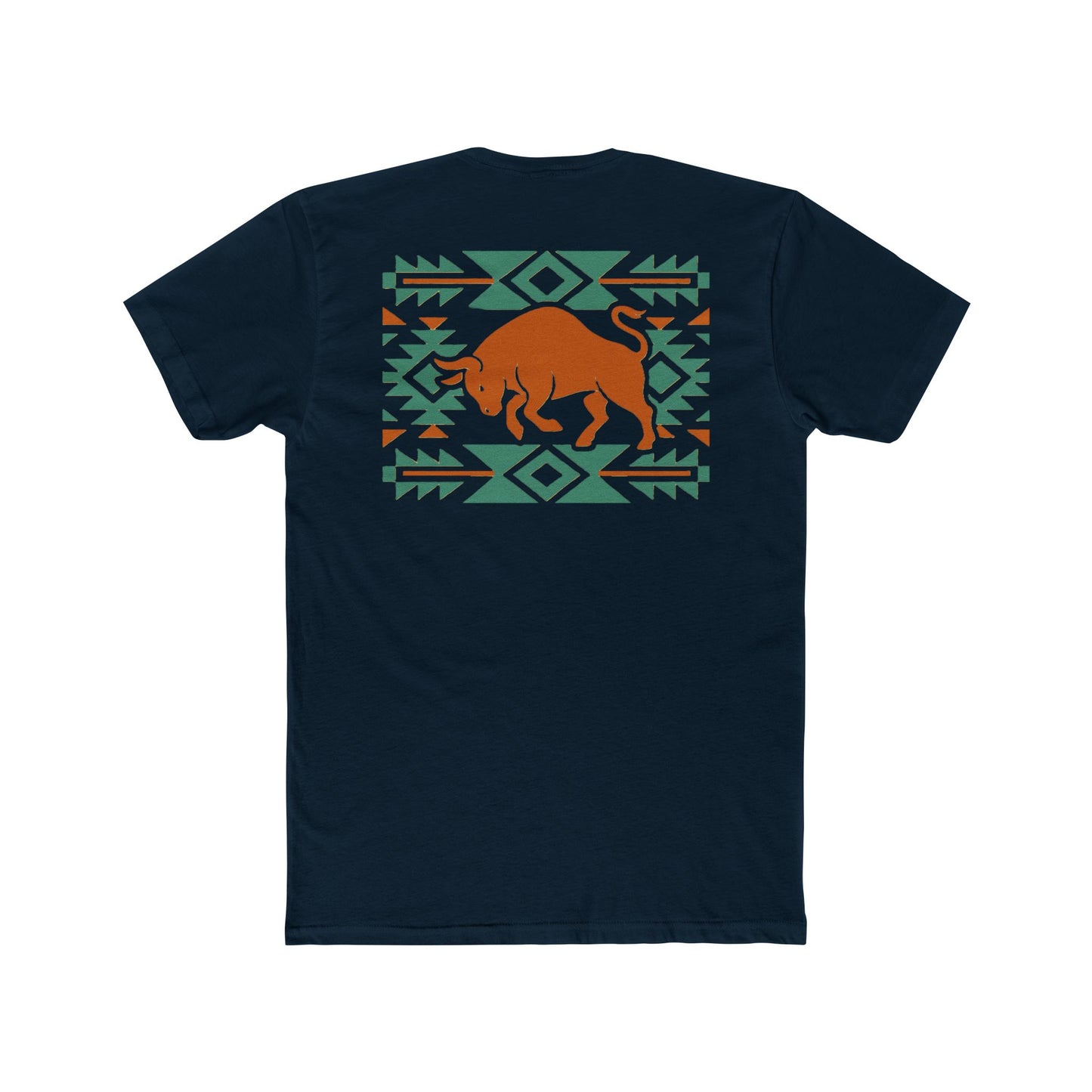 Midnight Navy t-shirt with graphic of charging bull surround by aztec pattern #midnightnavy