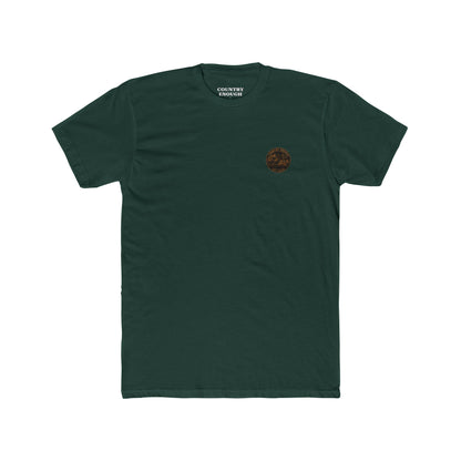 Forest Green t-shirt with bison staring at a cross on the plains by the mountains #forestgreen