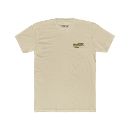Cream t-shirt with a trout, mountains, trees and water graphic #cream