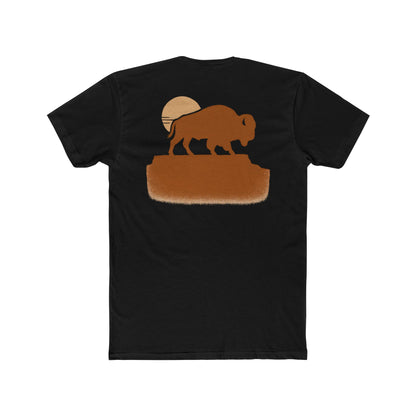 Black t-shirt with graphic of bison atop a plateau and the sun behind #black