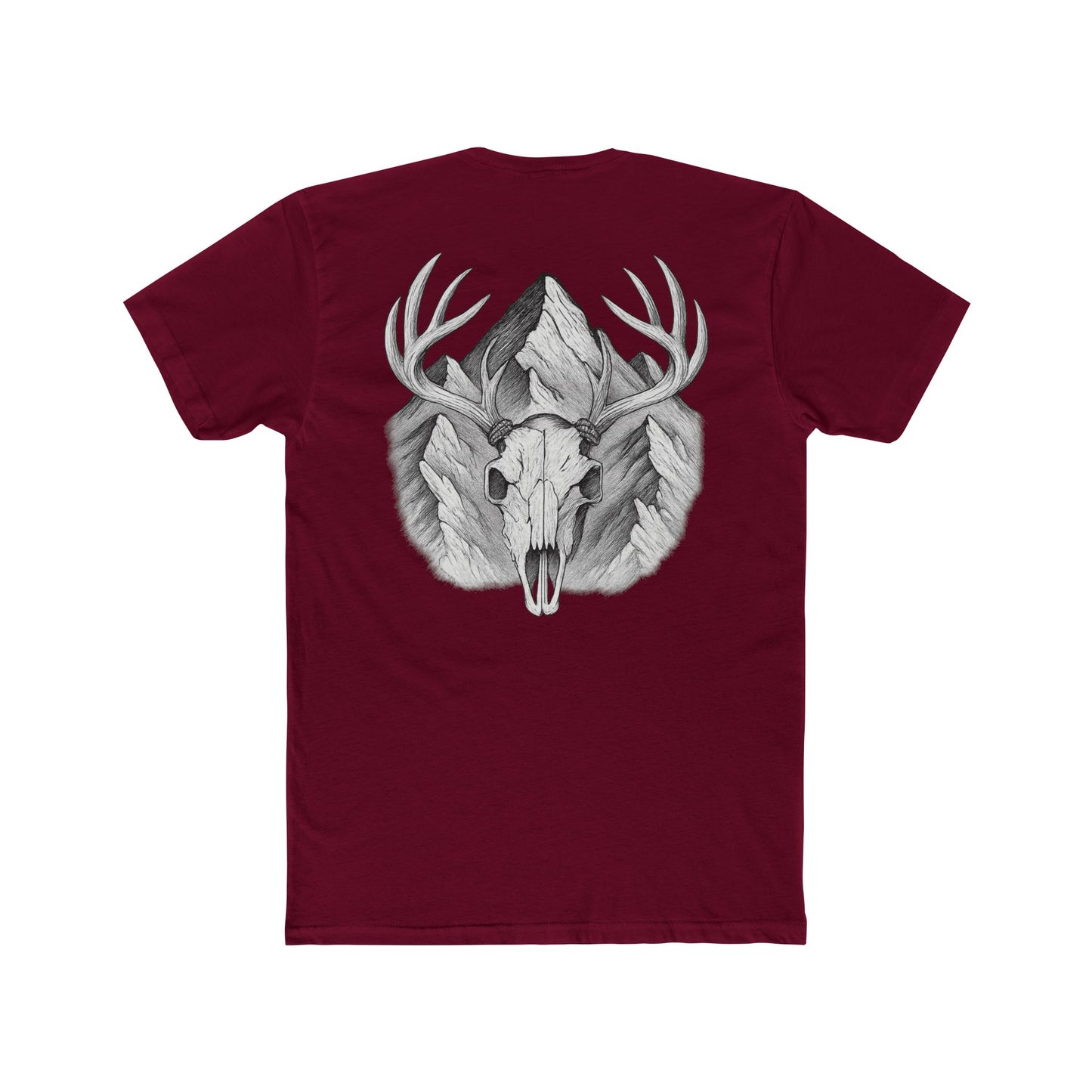 Cardinal Red t-shirt with graphic of buck skull in front of mountains #cardinalred