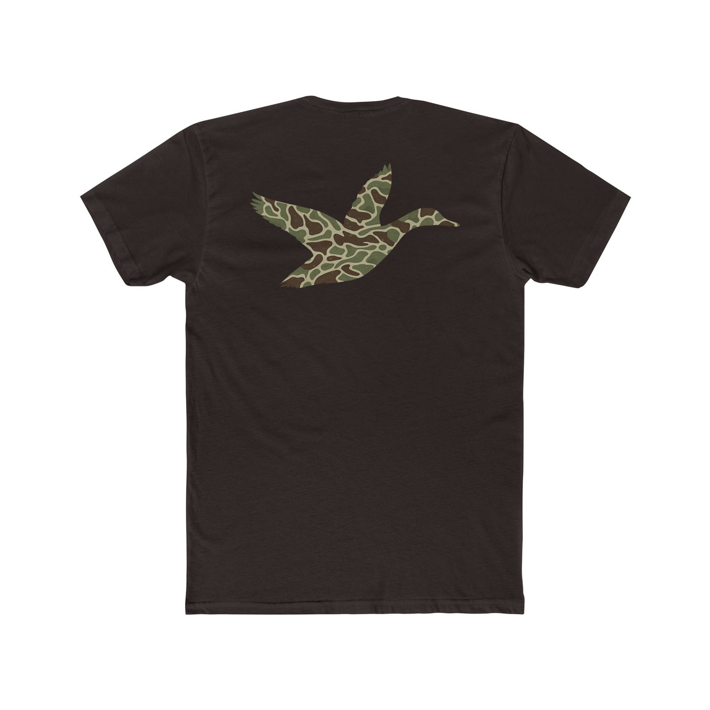 Dark brown t-shirt with a camouflage duck design on the back #darkbrown