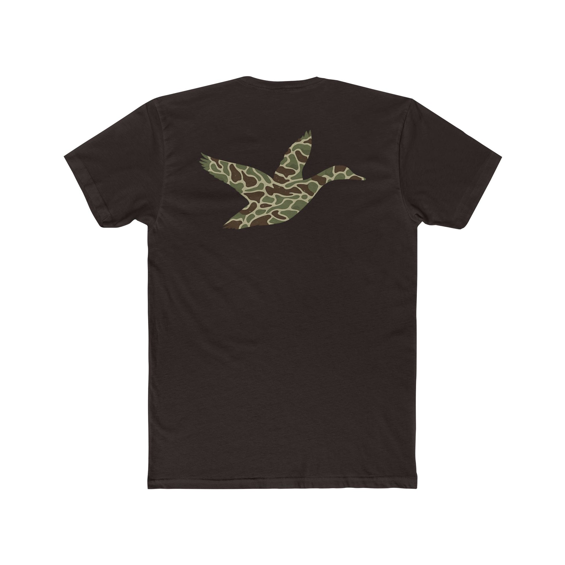 Dark brown t-shirt with a camouflage duck design on the back #darkbrown
