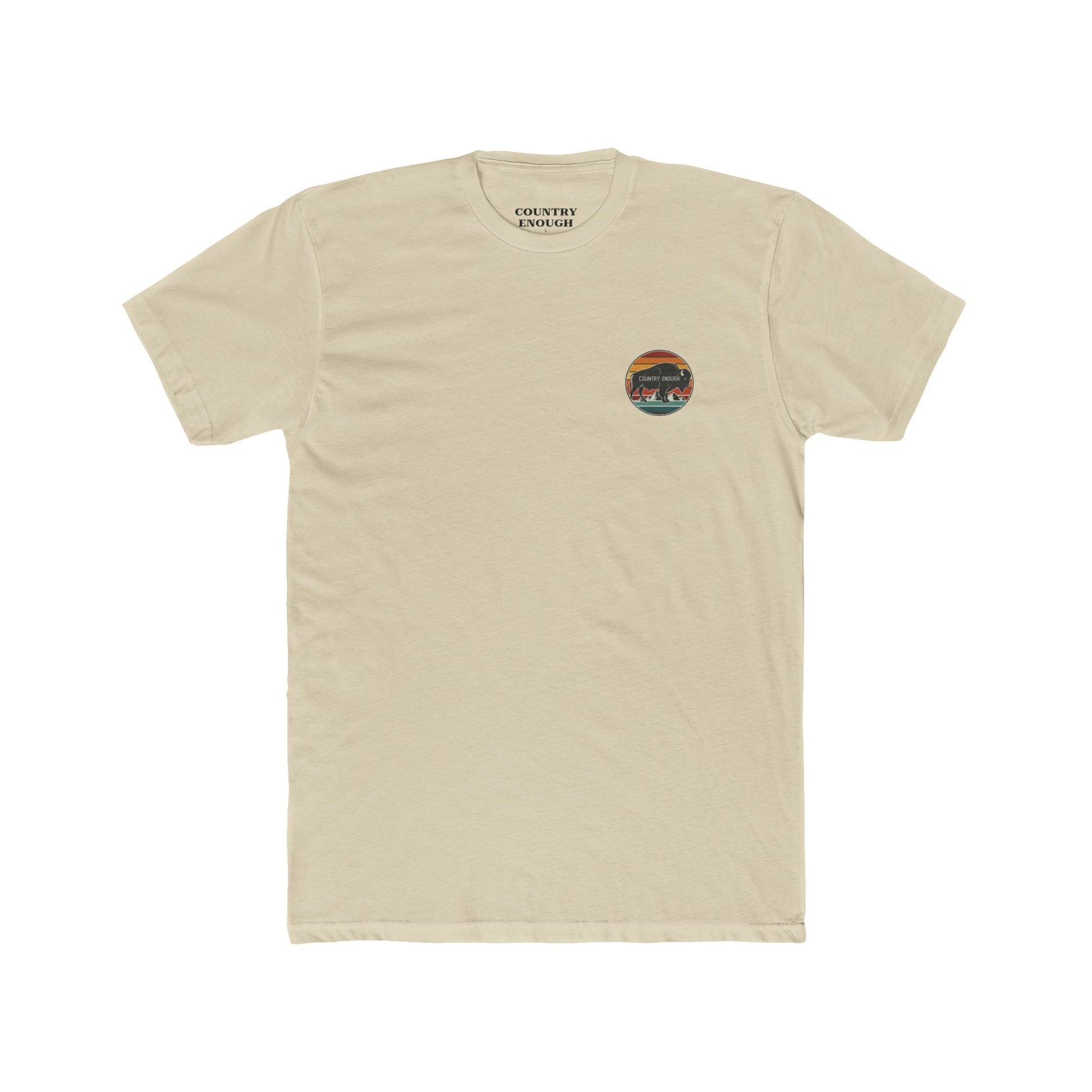 Cream t-shirt with a bison, sunset and mountain landscape graphic #cream