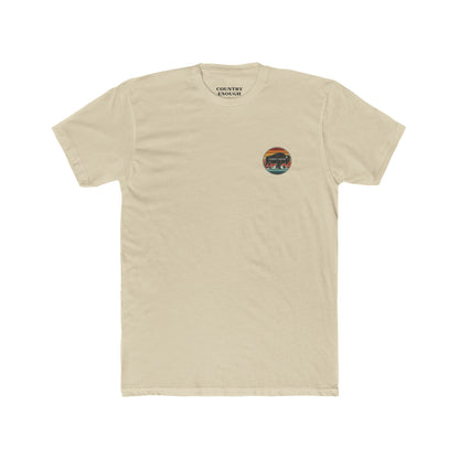 Cream t-shirt with a bison, sunset and mountain landscape graphic #cream