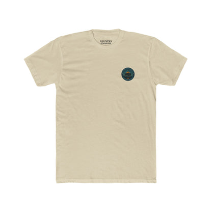 Cream T-Shirt with graphic of bison, sun, mountains, and the words roam wide #cream