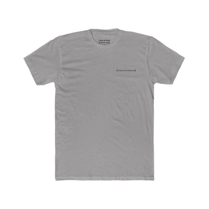 Gray t-shirt with graphic of a line mountain drawing, cacti and the words Country Enough #gray
