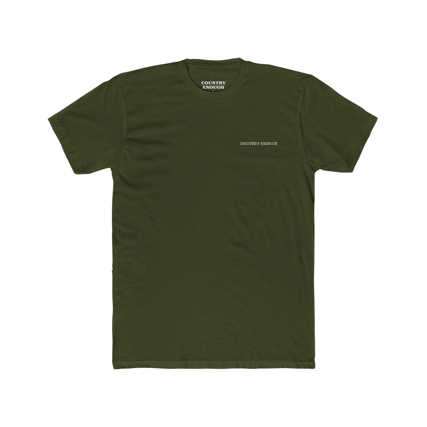 Military Green t-shirt with western landscape, cacti, wolf, mountains, and cross centerpiece #militarygreen