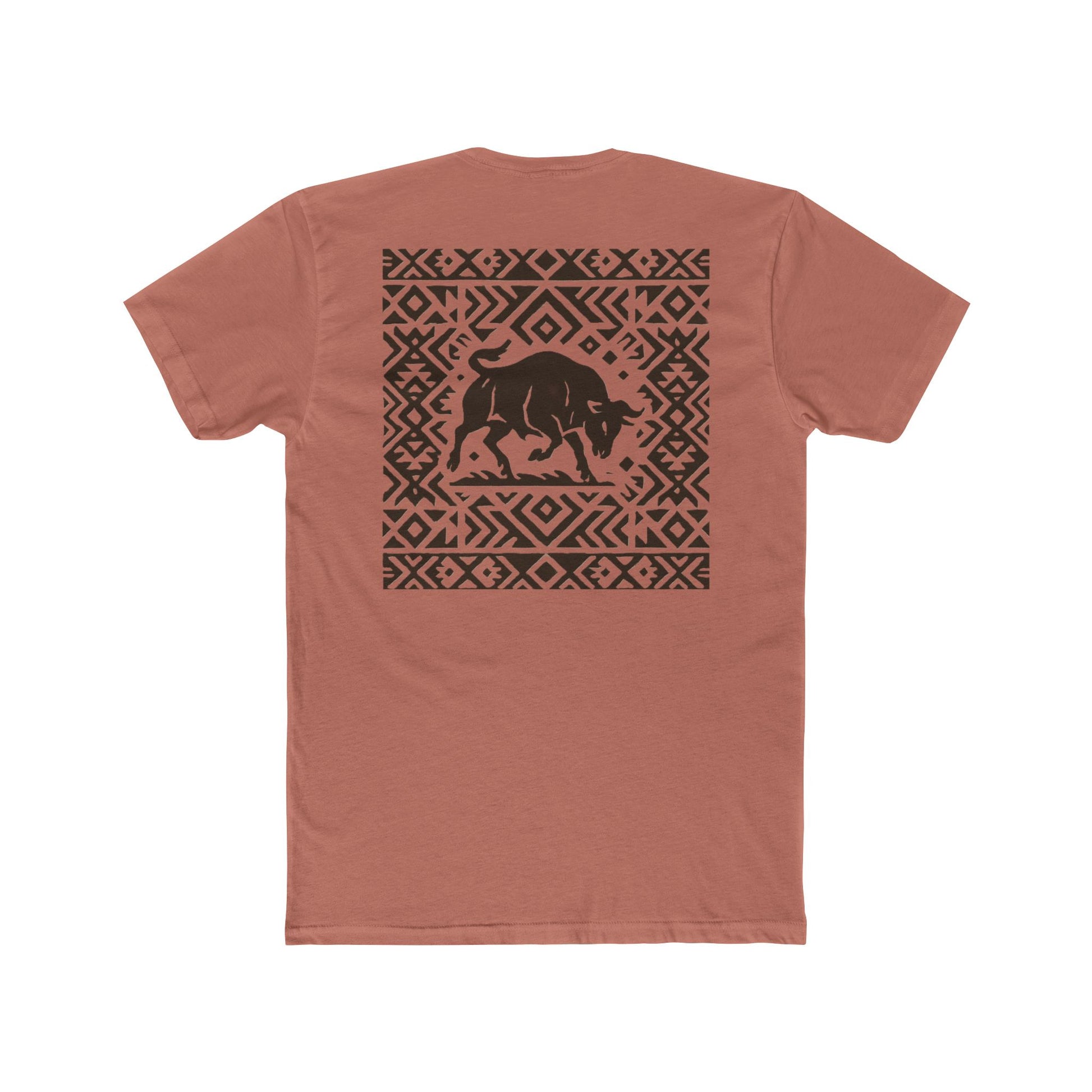 Desert Pink t-shirt with bull and aztec pattern border graphic #desertpink