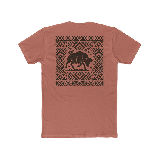 Desert Pink t-shirt with bull and aztec pattern border graphic #desertpink