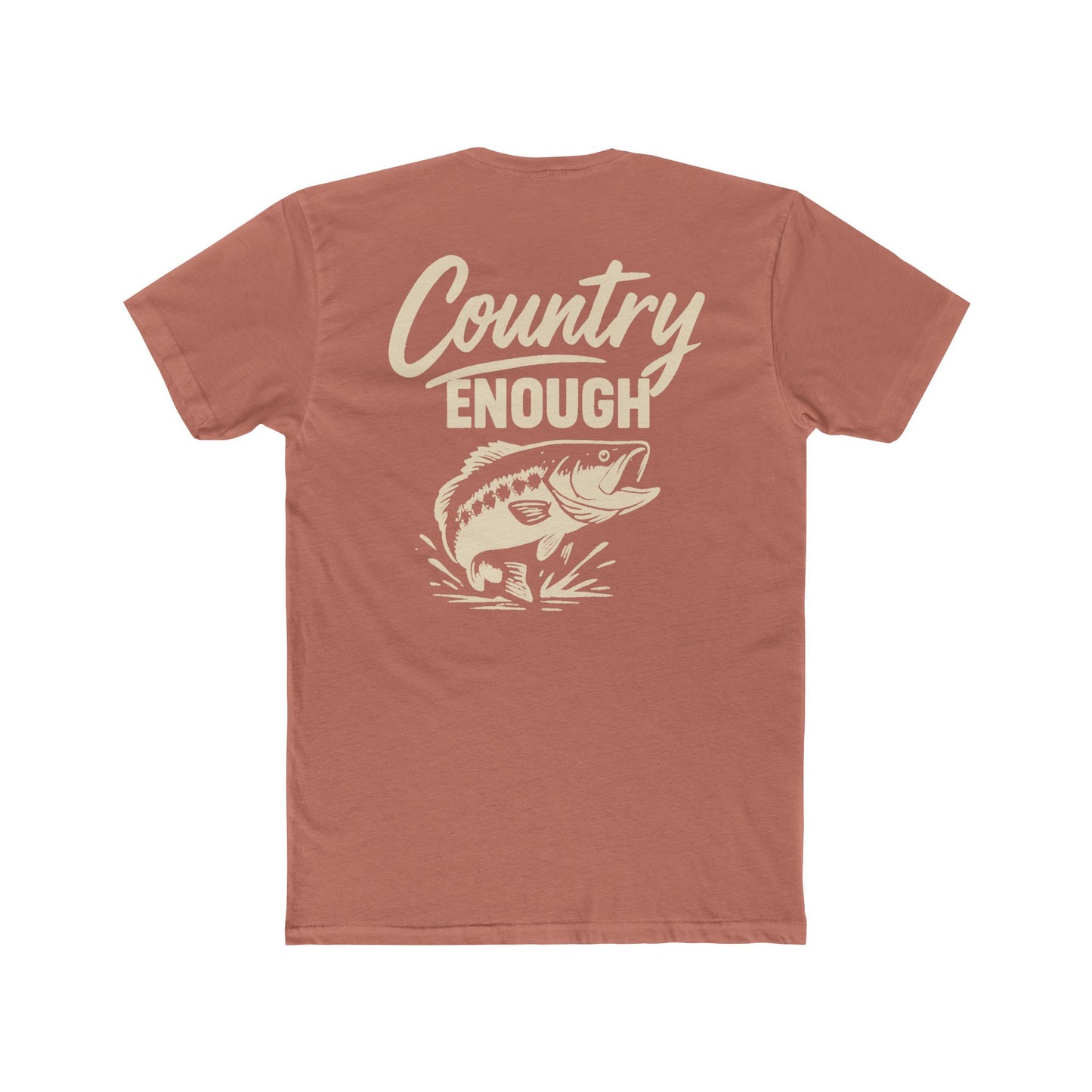 Desert Pink t-shirt with graphic of a leaping bass and the words country enough #desertpink