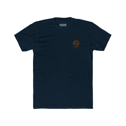 Midnight Navy t-shirt with bison staring at a cross on the plains by the mountains #midnightnavy