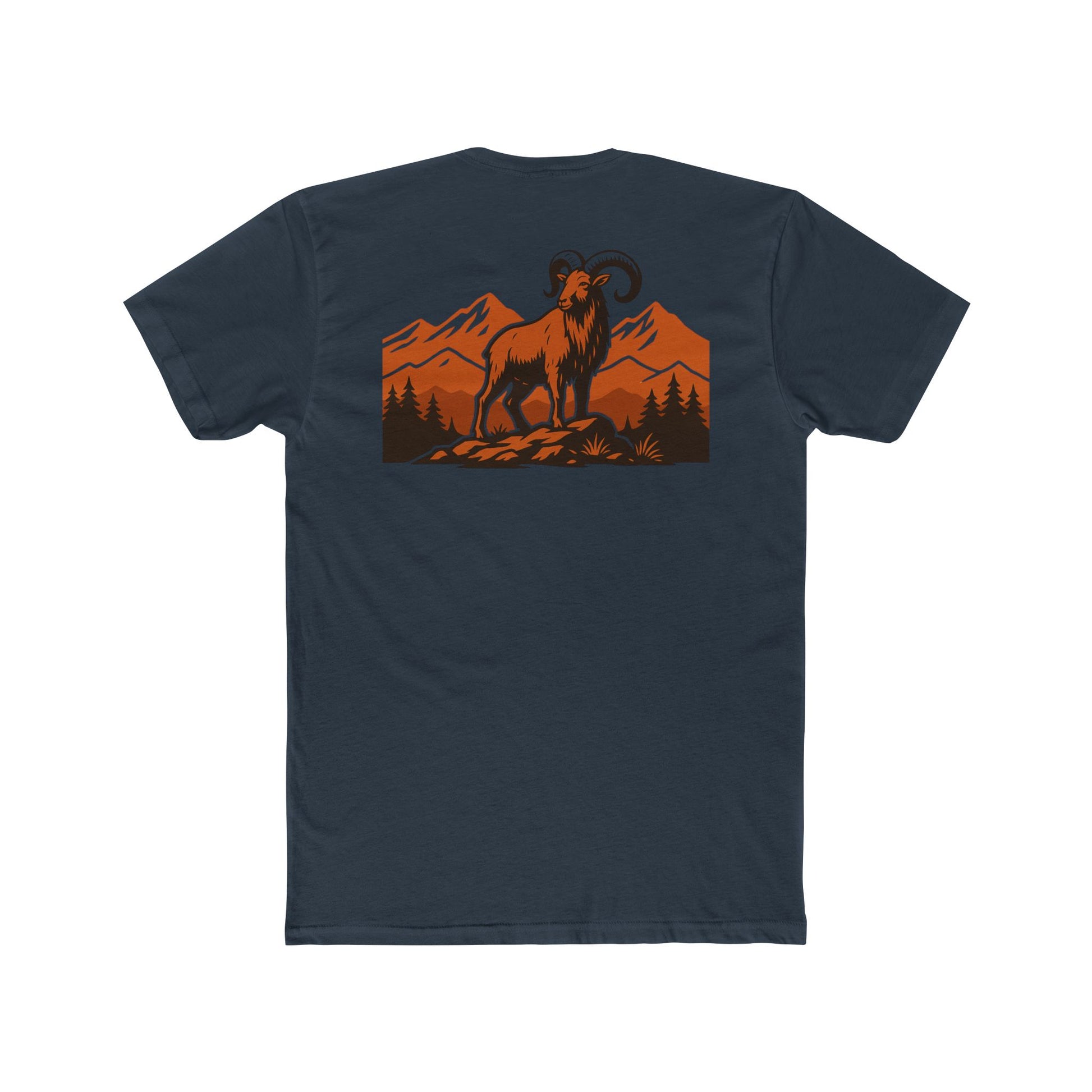 Indigo t-shirt with graphic of an aoudad in the mountains #indigo