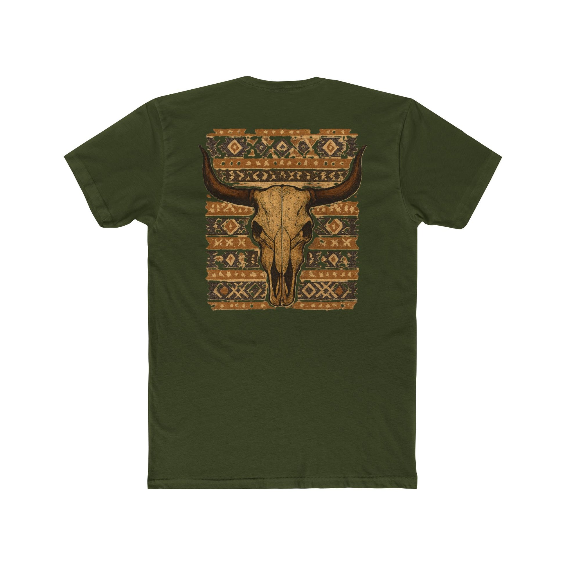 Military Green t-shirt with bull skull and aztec pattern graphic #militarygreen