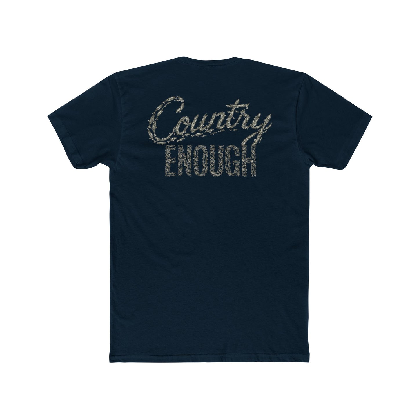 Midnight Navy t-shirt with graphic of the words country enough shaped with fish #midnightnavy