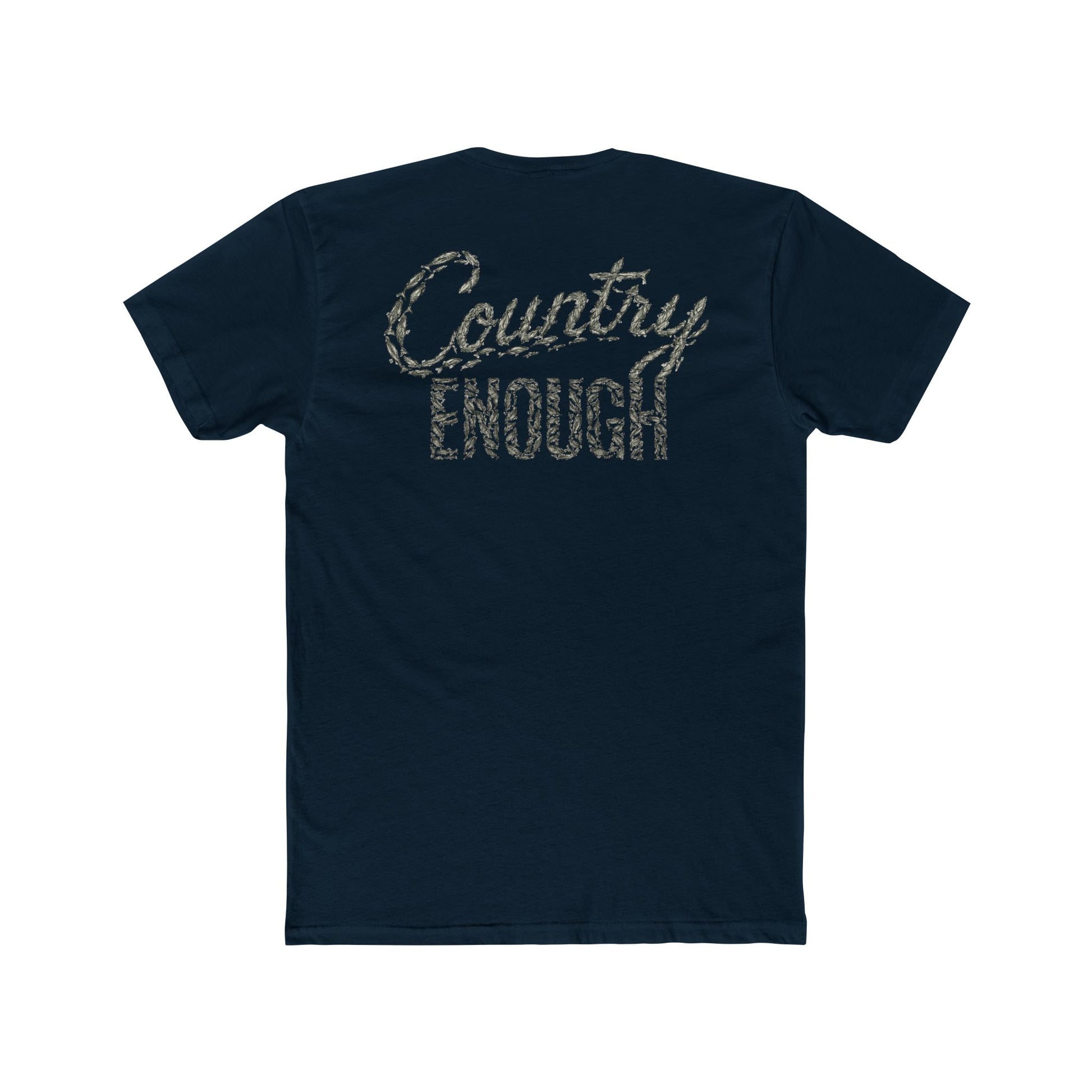 Midnight Navy t-shirt with graphic of the words country enough shaped with fish #midnightnavy