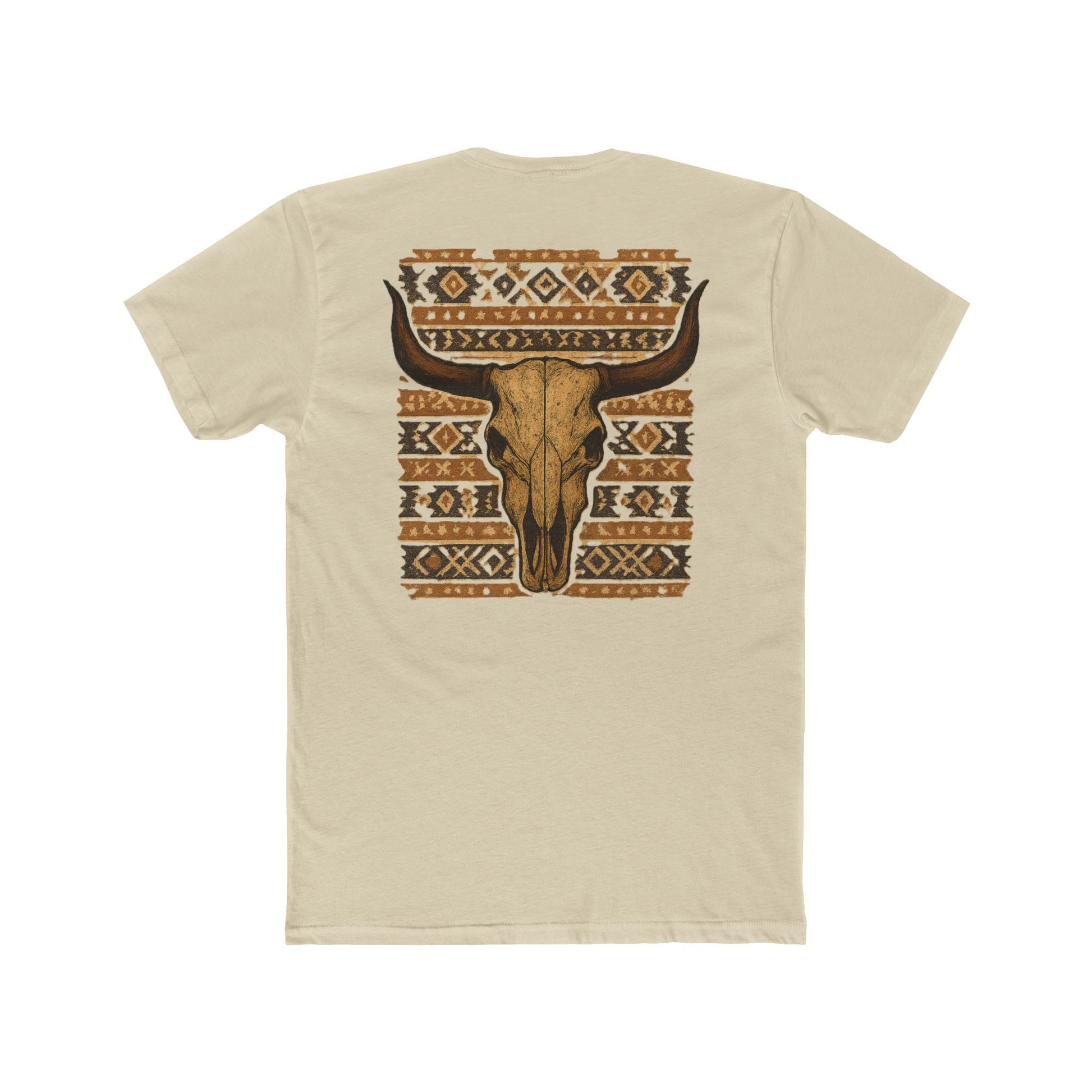 Cream t-shirt with bull skull and aztec pattern graphic #cream