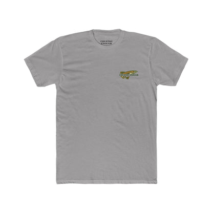 Gray t-shirt with a trout, mountains, trees and water graphic #gray