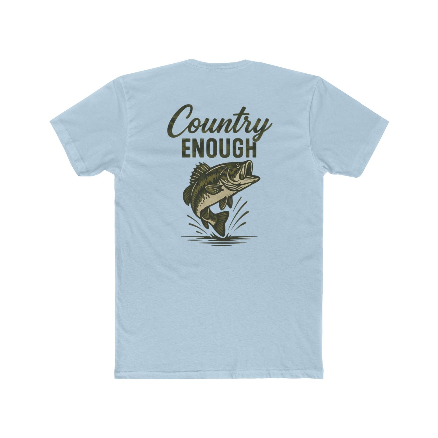 Light Blue t-shirt with graphic of a bass and the words country enough #lightblue