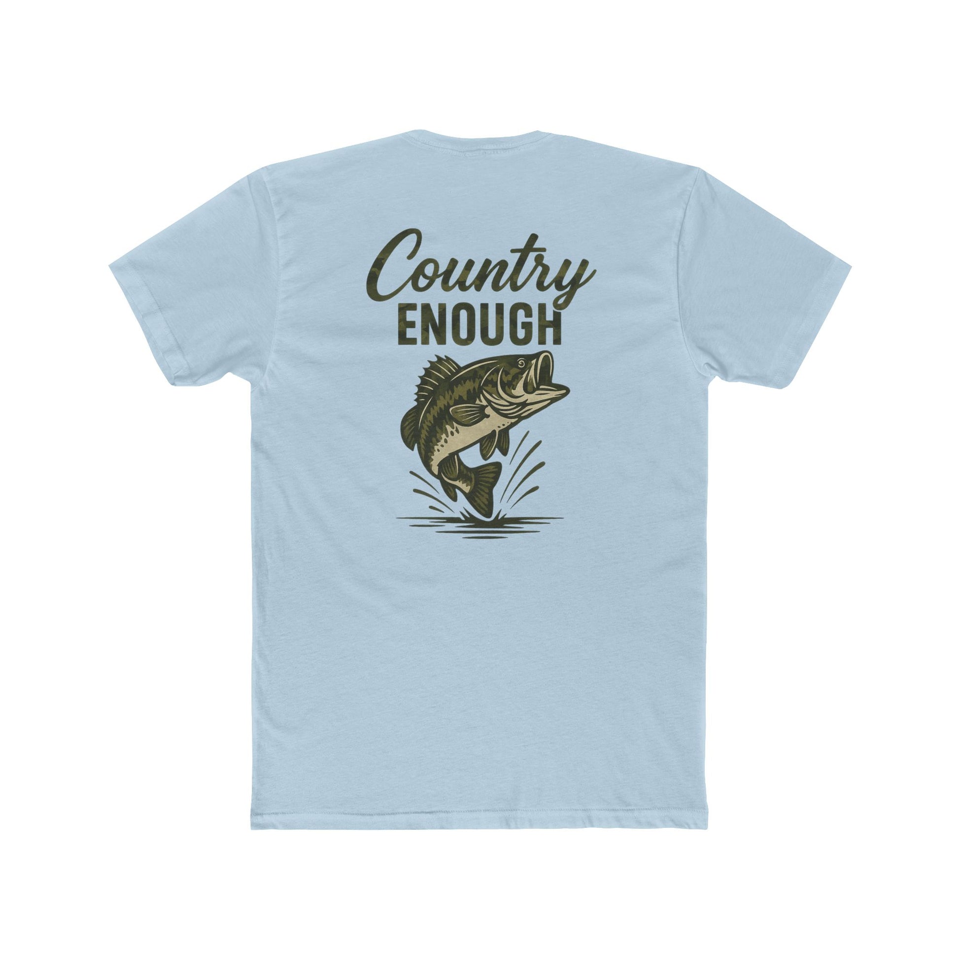 Light Blue t-shirt with graphic of a bass and the words country enough #lightblue