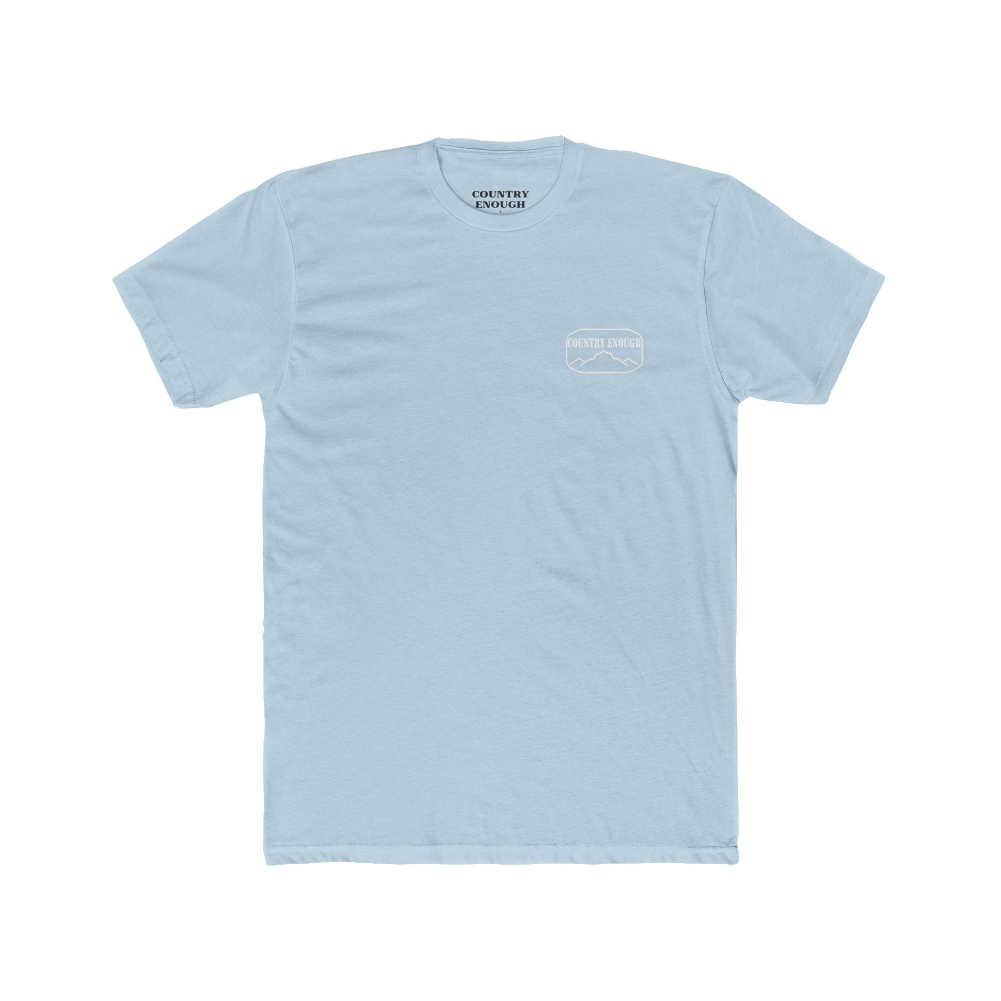 Light Blue t-shirt with cross, cacti, and mountains graphic #lightblue