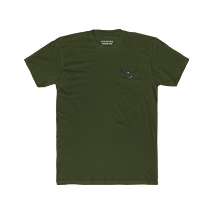 Military Green t-shirt featuring graphic of an eagle, mountains, and the words American Frontier Est 1776 #militarygreen