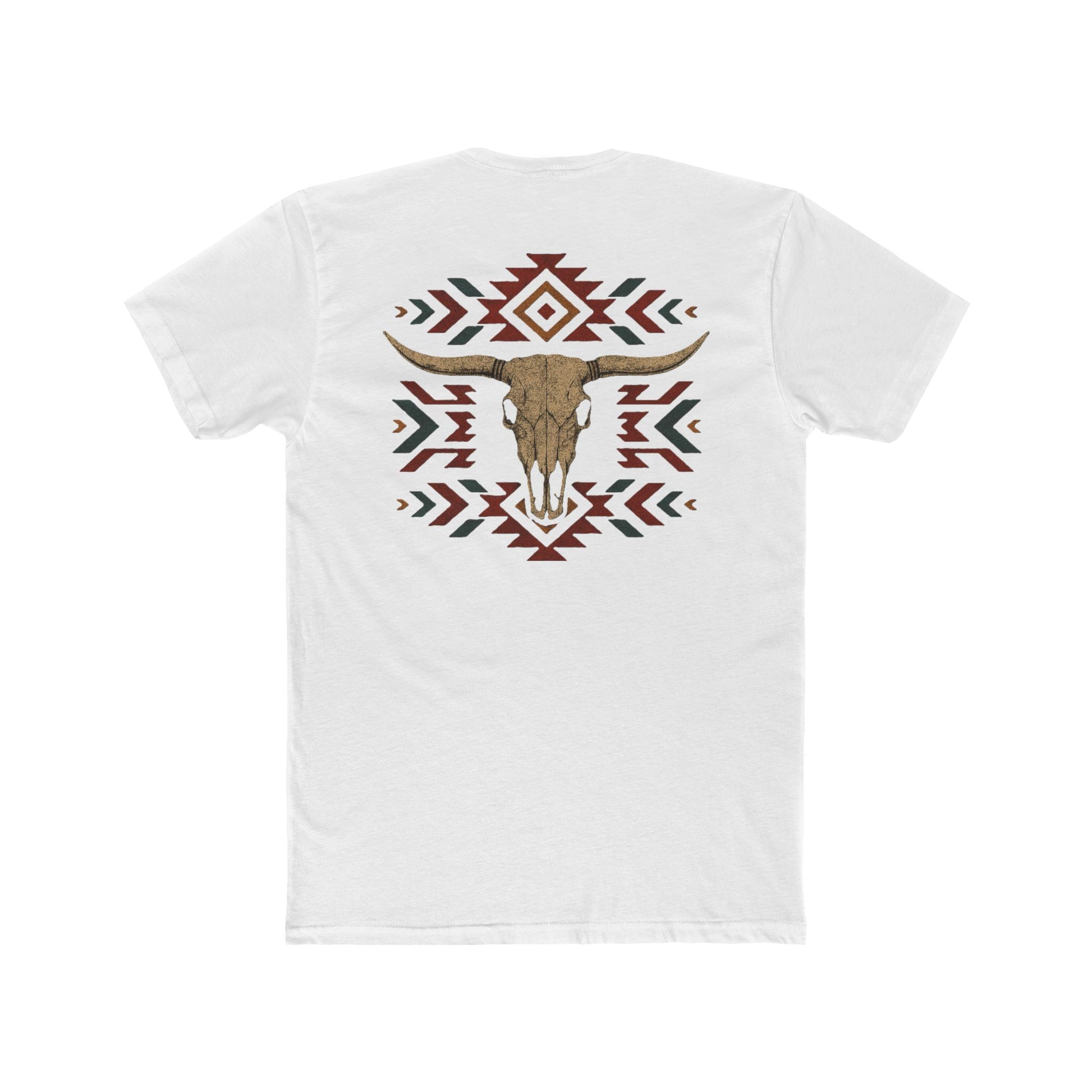 White t-shirt with bull skull and aztec print graphic #white