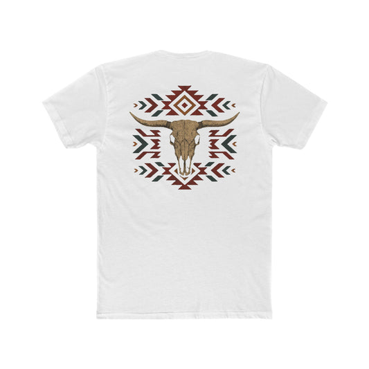 White t-shirt with bull skull and aztec print graphic #white