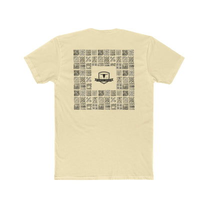 Natural t-shirt with graphic of aztec patterns arranged in a square with country enough logo in the center #natural