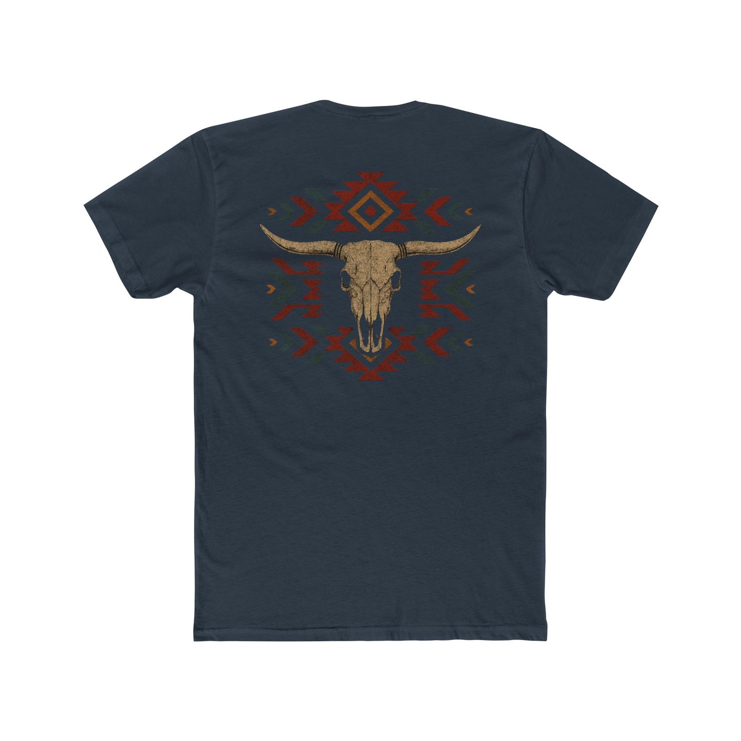 Indigo t-shirt with bull skull and aztec print graphic #indigo