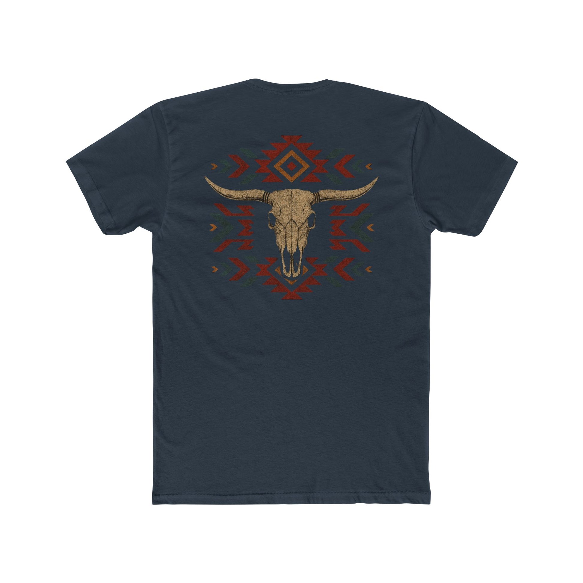 Indigo t-shirt with bull skull and aztec print graphic #indigo