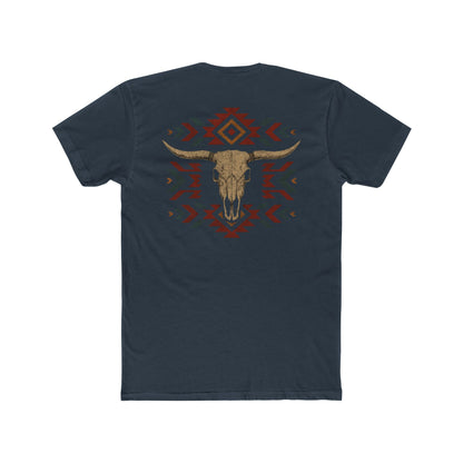 Indigo t-shirt with bull skull and aztec print graphic #indigo