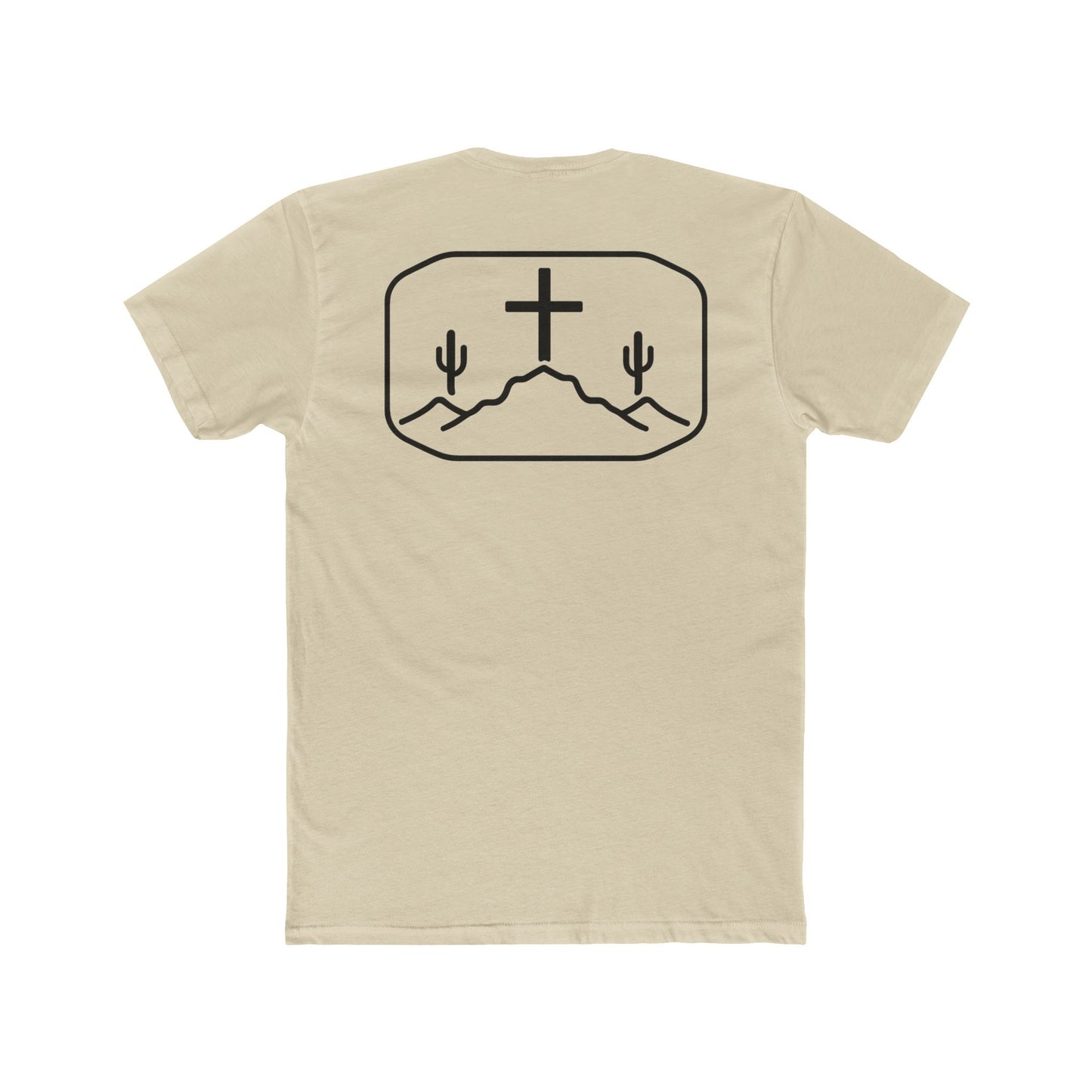 Cream t-shirt with cross, cacti, and mountains graphic #cream