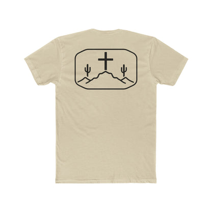Cream t-shirt with cross, cacti, and mountains graphic #cream