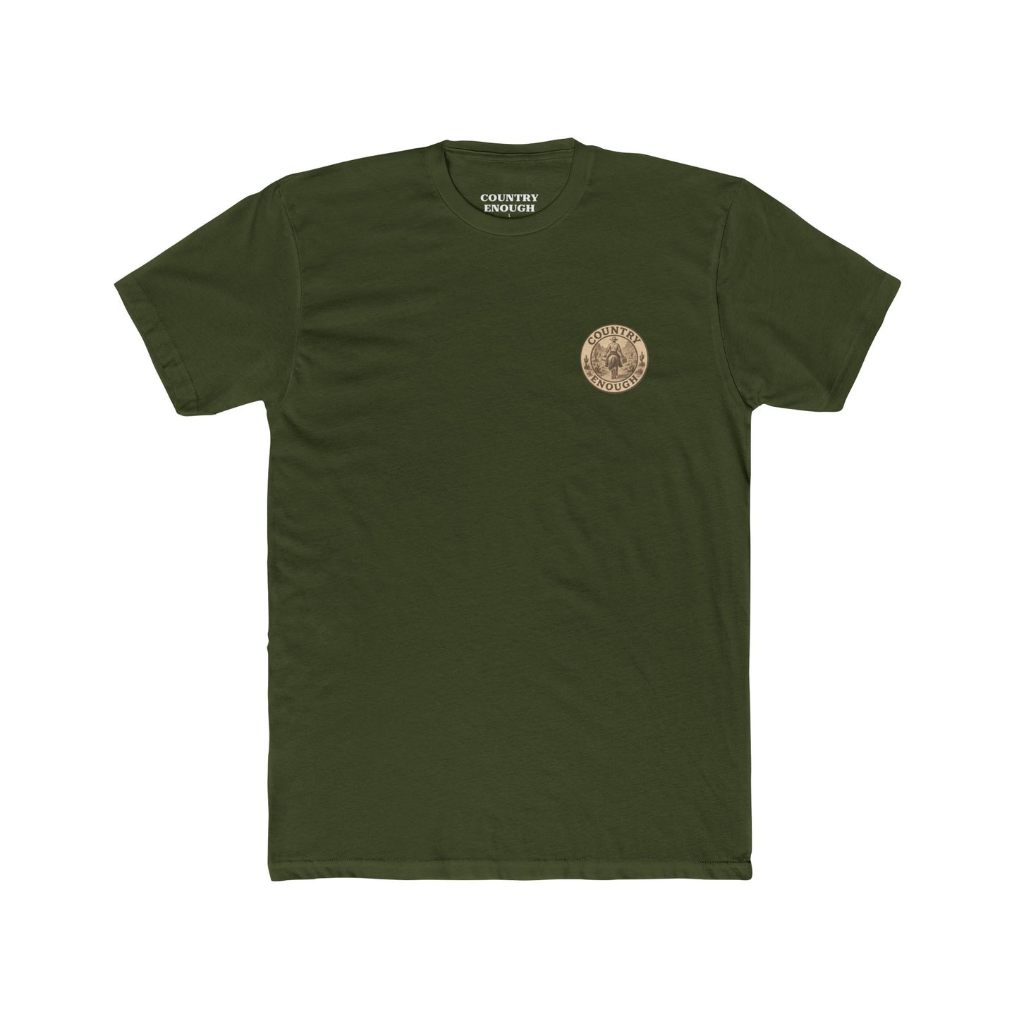 Military Green t-shirt with graphic of cowboy riding a horse through the desert holding two twelve packs of beer #militarygreen