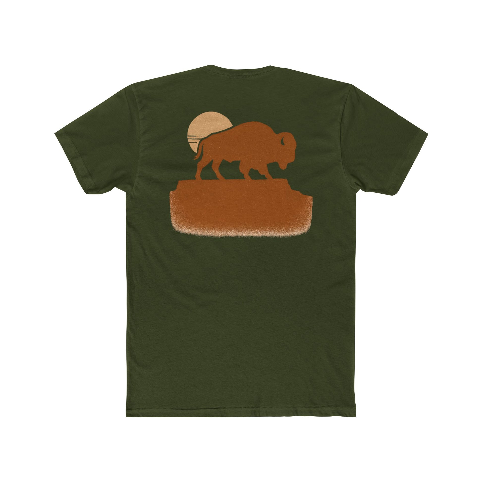 Military Green t-shirt with graphic of bison atop a plateau and the sun behind #militarygreen