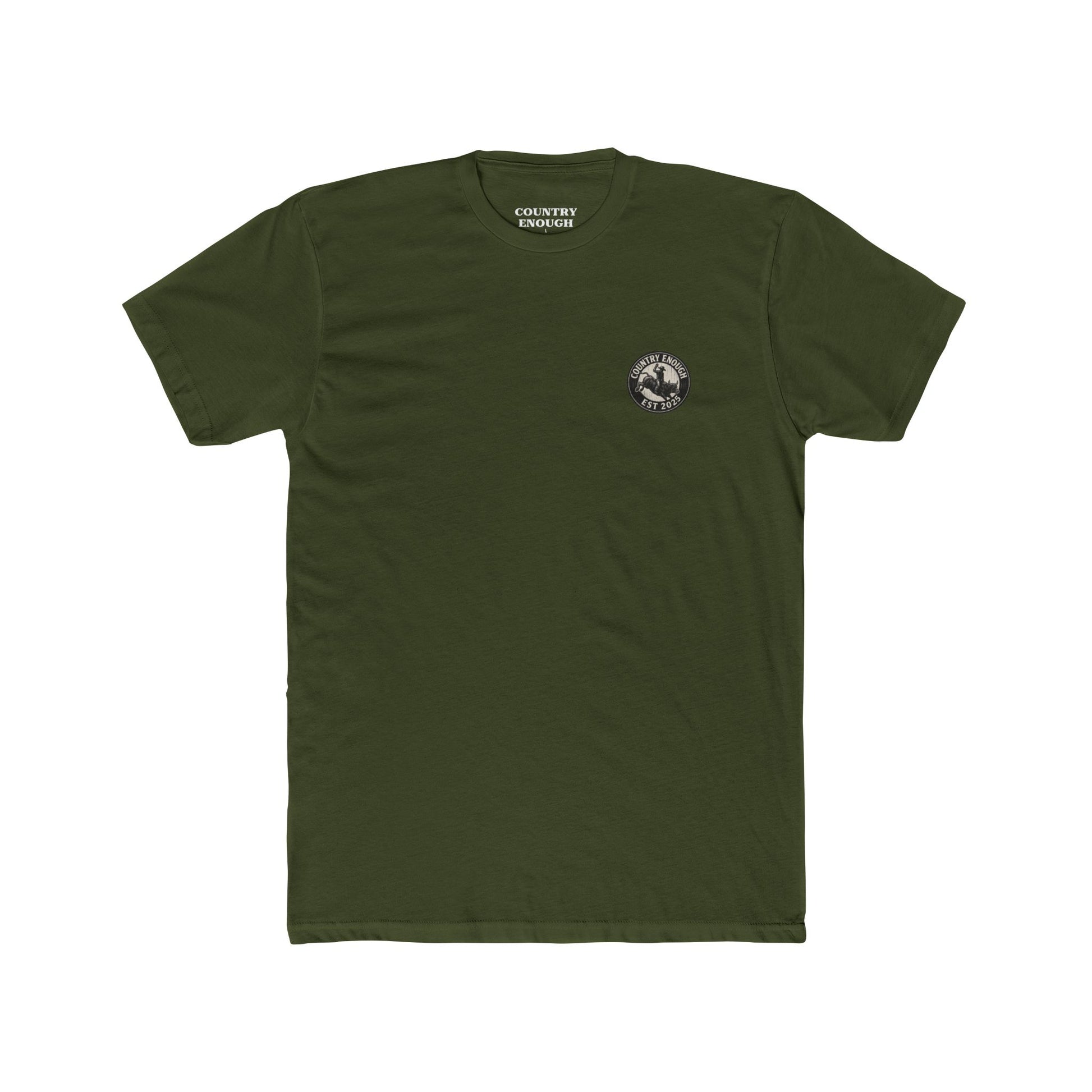Military Green t-shirt with circular graphic of a bucking bull with rider and the phrase honky tonkin' kind night #militarygreen