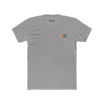 Gray t-shirt with graphic of cowboy riding through a desert landscape at different times of the day #gray