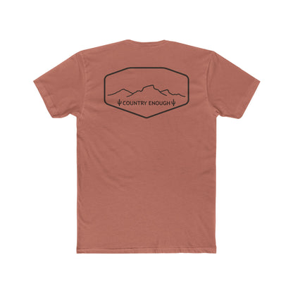 Desert Pink t-shirt with graphic of a line mountain drawing, cacti and the words Country Enough #desertpink