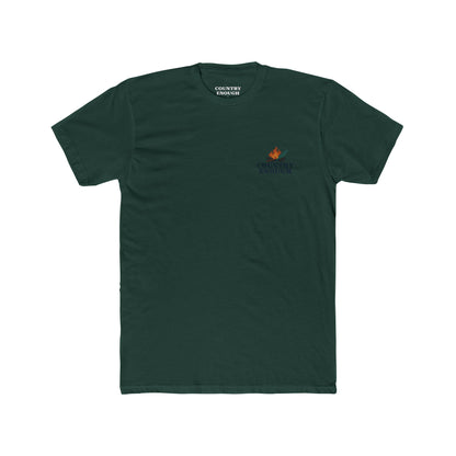 Forest Green t-shirt with graphic of clouds, lightning, bird, a campfire, cacti in a desert landscape #forestgreen