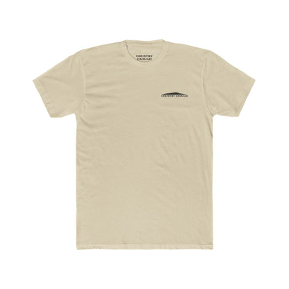 Cream t-shirt with graphic of silhouetted cowboy lassoing and desert landscape #cream