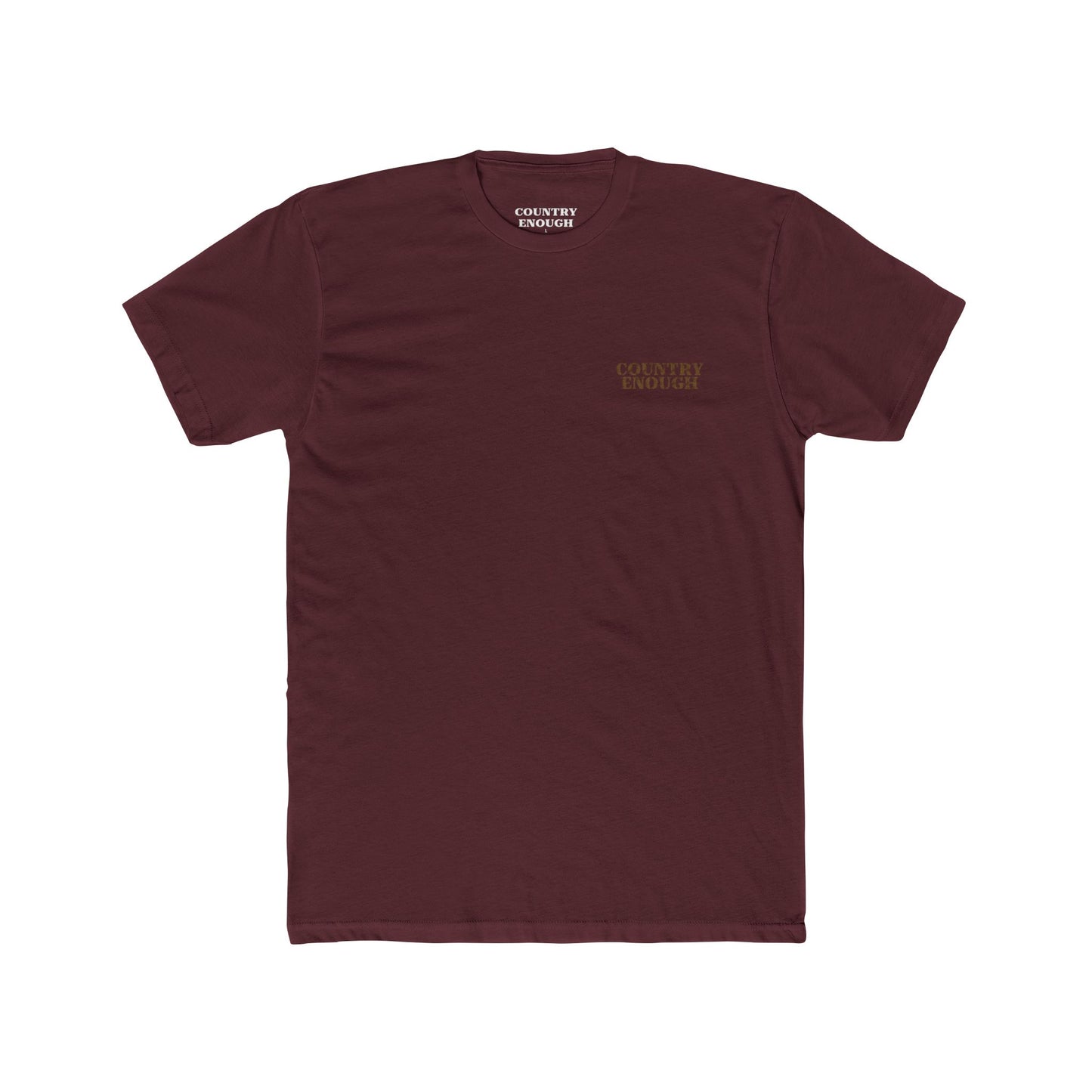 Maroon t-shirt with graphic design of a buck in the woods and words roam wide #maroon
