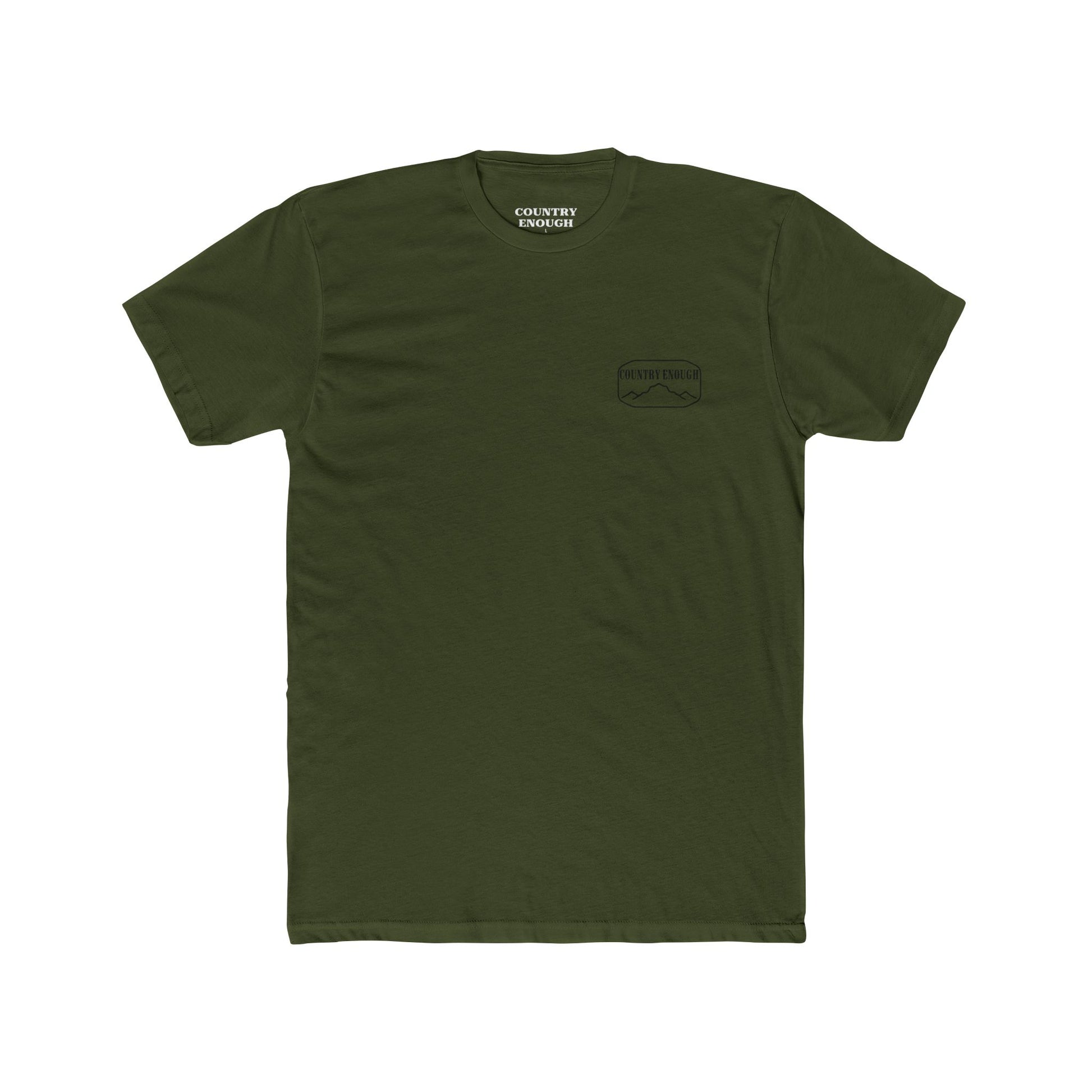 Military Green t-shirt with cross, cacti, and mountains graphic #militarygreen