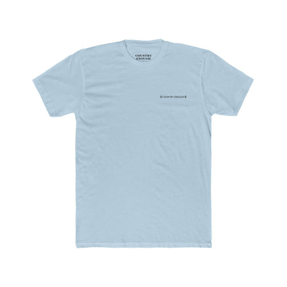 Light Blue t-shirt with graphic of a line mountain drawing, cacti and the words Country Enough #lightblue