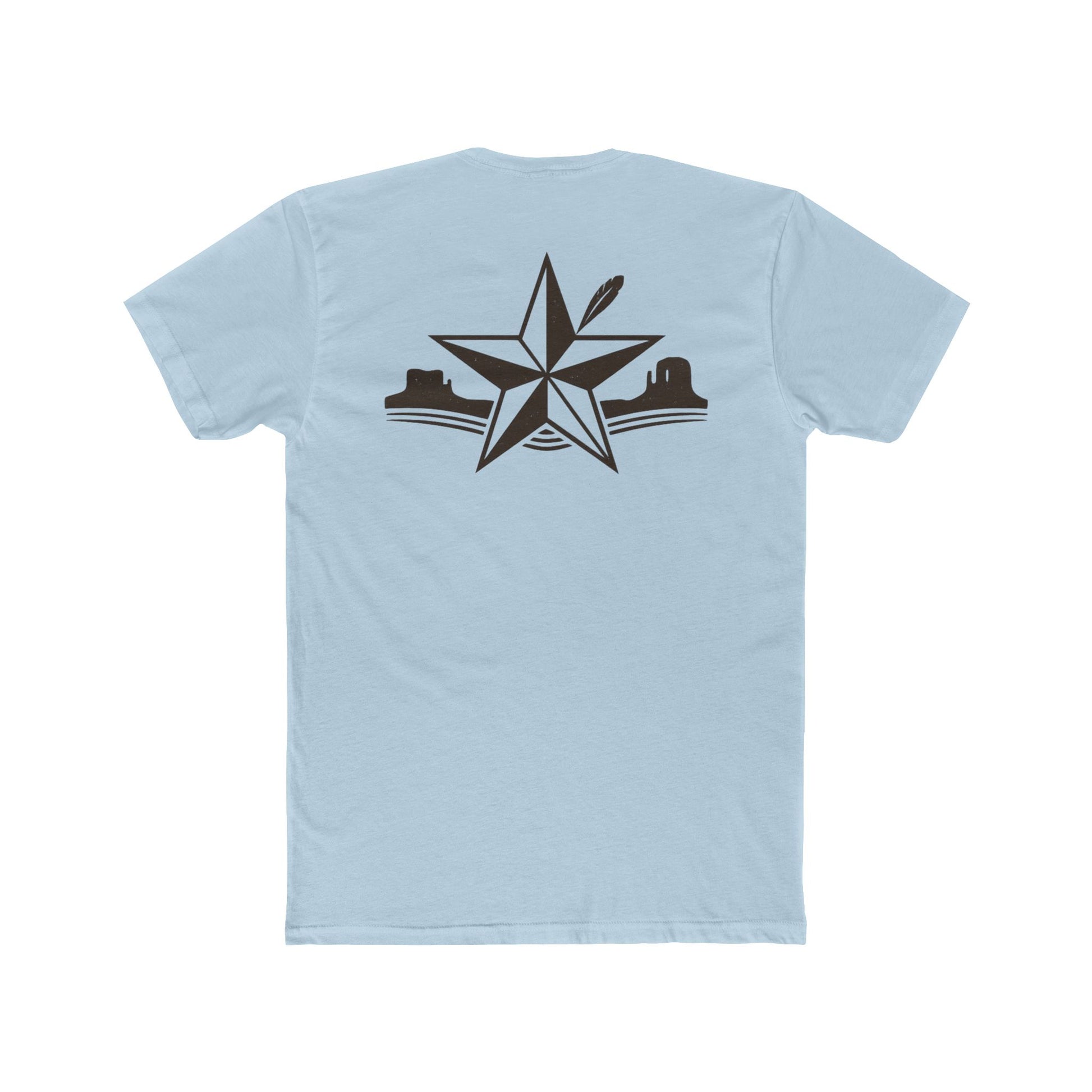 Light Blue t-shirt with star, feather, and mountain graphic design #lightblue