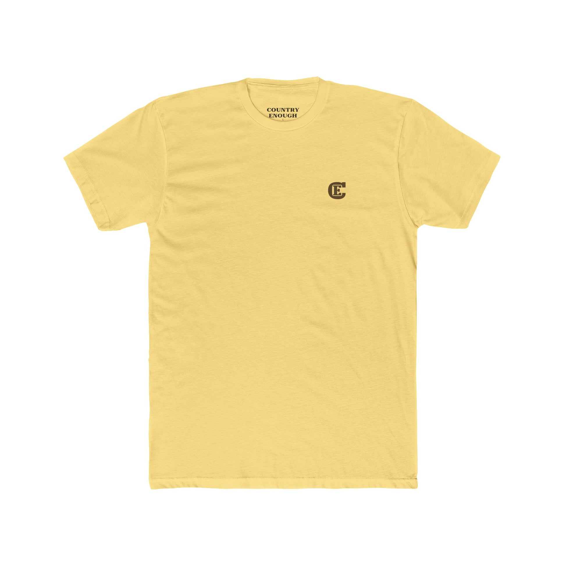 Yellow t-shirt with graphic of bronc rider over mountains and sun with the words get western #yellow